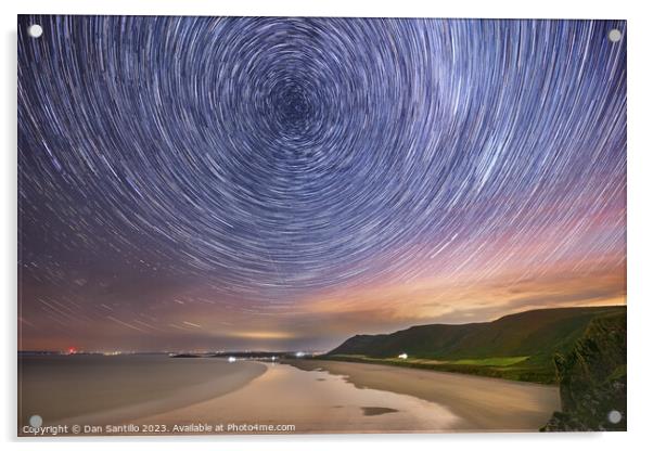 Rhossili Bay Star Trails Acrylic by Dan Santillo