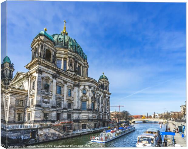 Spree River Tour Boats Cathedral Berlin Germany Canvas Print by William Perry