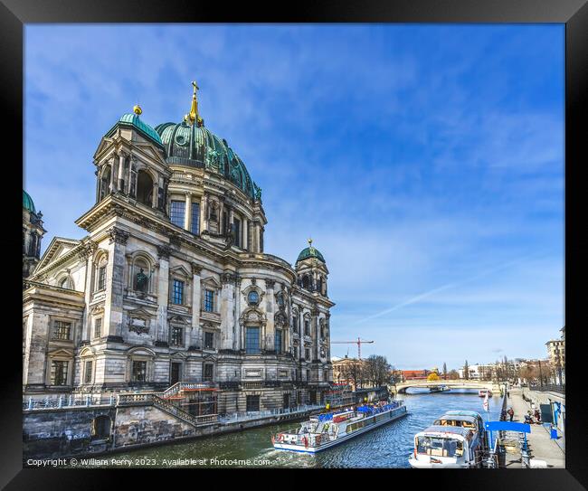 Spree River Tour Boats Cathedral Berlin Germany Framed Print by William Perry