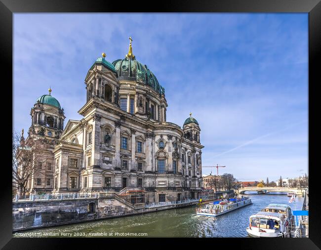 Spree River Tour Boats Cathedral Berlin Germany Framed Print by William Perry
