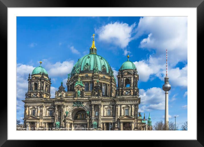 Two Crosses East German TV Tower Cathedral Berlin Germany Framed Mounted Print by William Perry