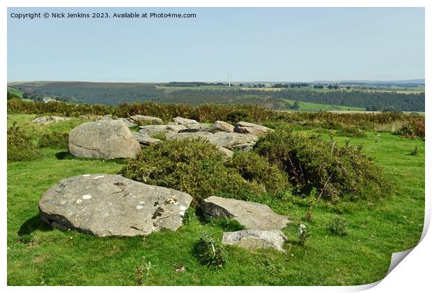 Limestone boulders left on Gelligaer Common Print by Nick Jenkins