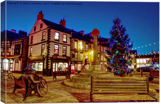 Knaresborough Market Square at Christmas  Canvas Print by Alison Chambers