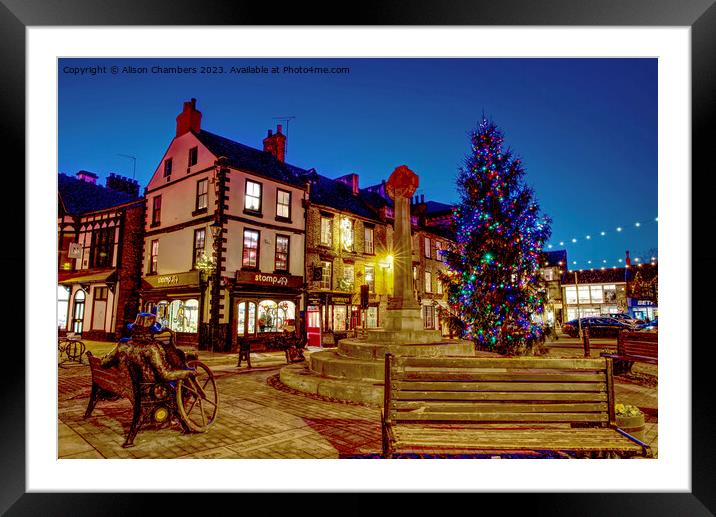 Knaresborough Market Square at Christmas  Framed Mounted Print by Alison Chambers