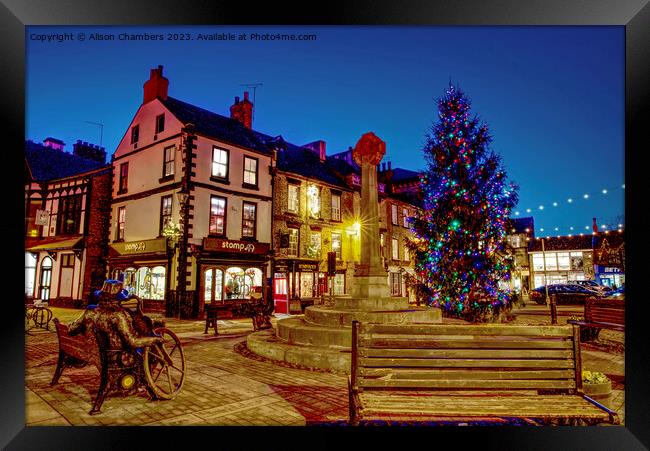 Knaresborough Market Square at Christmas  Framed Print by Alison Chambers