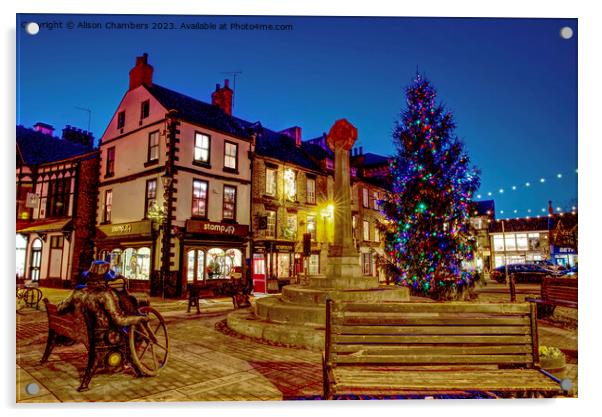 Knaresborough Market Square at Christmas  Acrylic by Alison Chambers