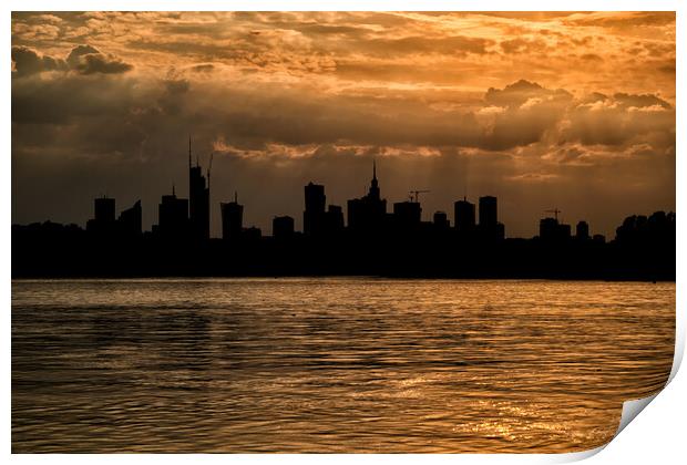 Warsaw Skyline At Golden Hour Print by Artur Bogacki