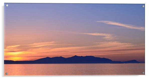 Arran silhouetted at sunset, viewed from Prestwick Acrylic by Allan Durward Photography