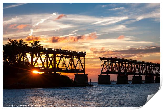 Rail bridge at Florida Keys Print by ELENA ELISSEEVA