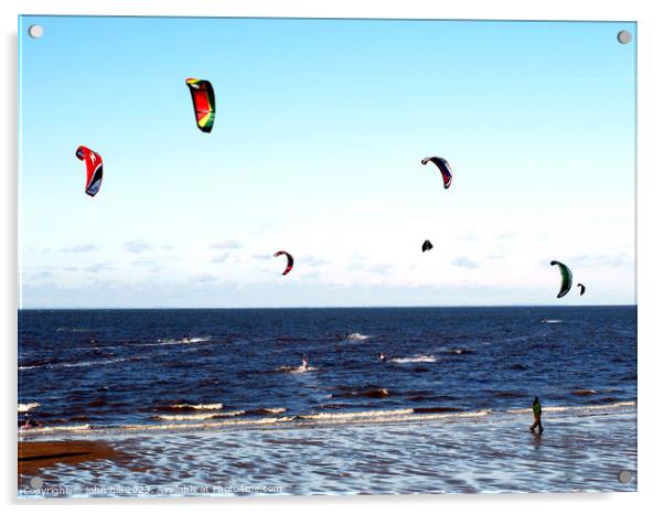 Harnessing Coastal Breezes: Kite Surfers at Norfol Acrylic by john hill