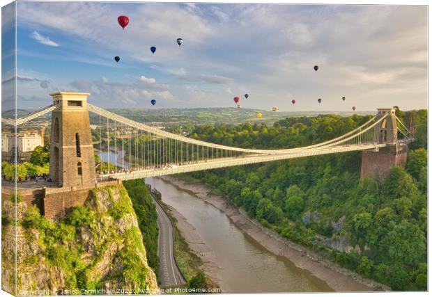 Iconic Clifton Bridge Hot Air Balloon Mass Ascent Canvas Print by Janet Carmichael