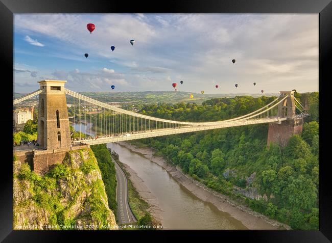 Iconic Clifton Bridge Hot Air Balloon Mass Ascent Framed Print by Janet Carmichael