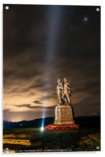 Commando Memorial at night Acrylic by John Henderson