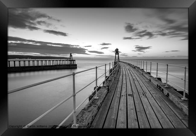 Sunset at Whitby east pier Framed Print by Martin Williams
