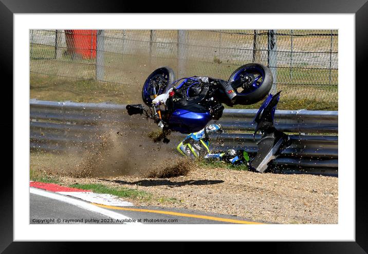 Motorcycle Crash Framed Mounted Print by Ray Putley