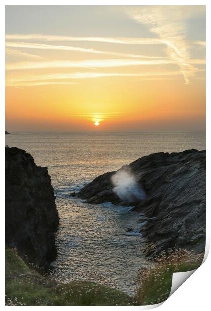 Sunset over Porth headland in cornwall  Print by Tony lopez
