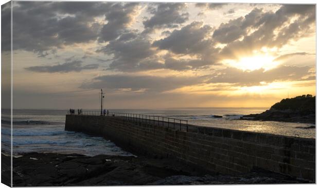 Cornish Sunset Over Porthleven Harbour Canvas Print by kathy white