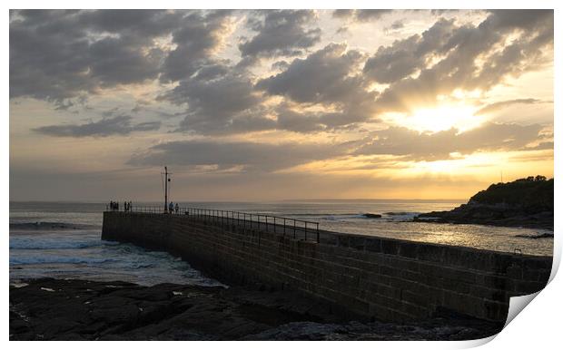 Cornish Sunset Over Porthleven Harbour Print by kathy white