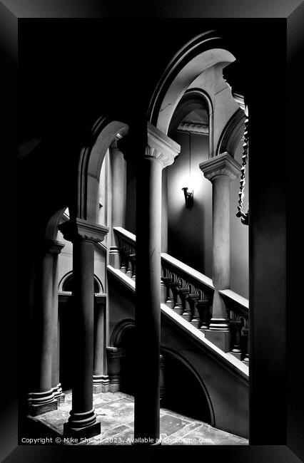 Illuminated Stairwell Arches at Penrhyn Castle Framed Print by Mike Shields