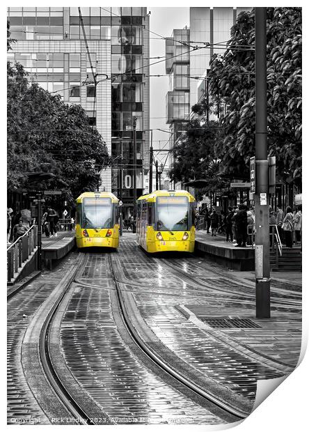 Manchester Trams In The Rain Print by Rick Lindley