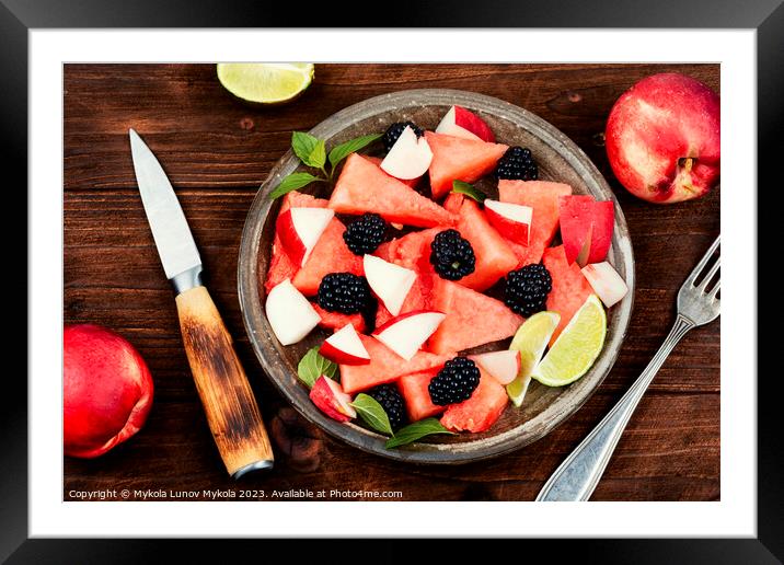 Fruity watermelon salad on a plate. Framed Mounted Print by Mykola Lunov Mykola