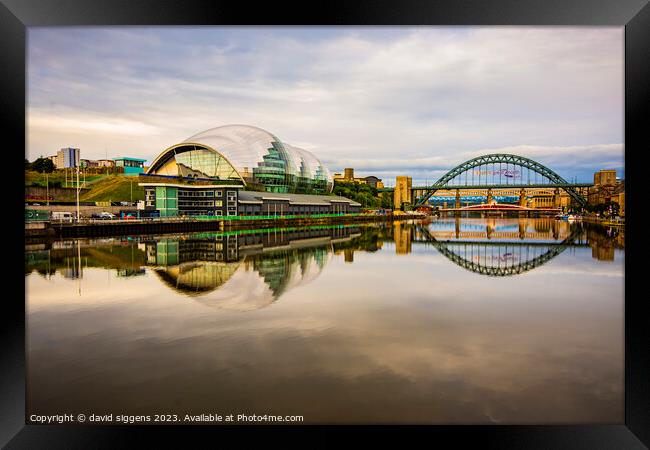 Newcastle quayside reflections Framed Print by david siggens