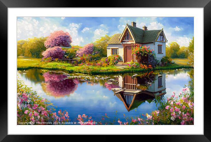 Enchanted Pondside Cottage Framed Mounted Print by Mike Shields
