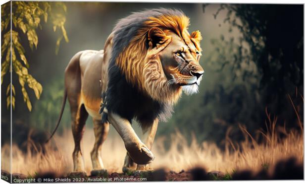 Prowling Savanna King: A Vision in Grass Canvas Print by Mike Shields