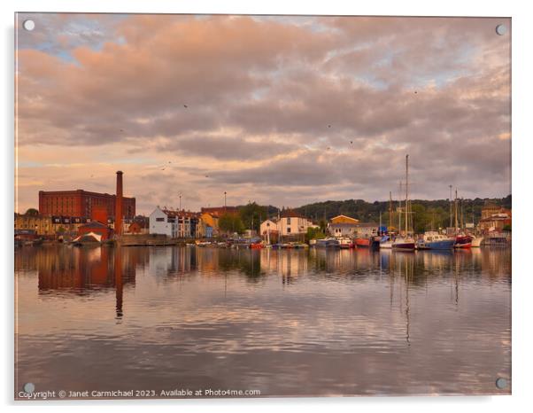 Serene Sunrise over Baltic Wharf Acrylic by Janet Carmichael