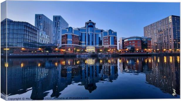 Salford Quays Blue Hour Reflections  Canvas Print by Michele Davis