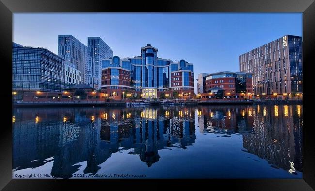 Salford Quays Blue Hour Reflections  Framed Print by Michele Davis