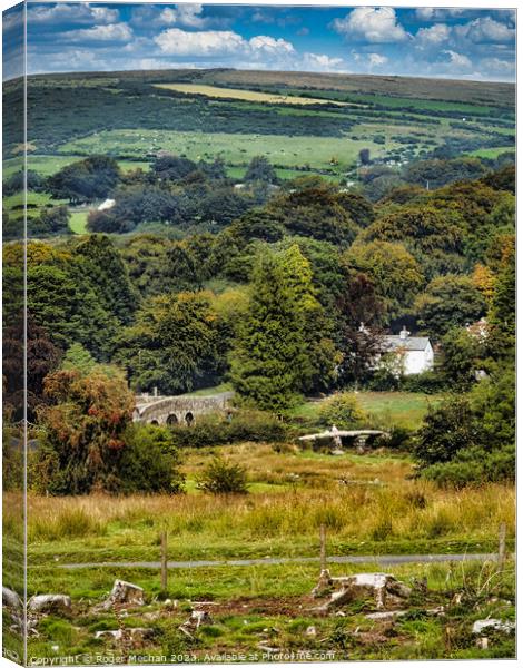 Dartmoor's Dual Bridges Surrounded by Greenery Canvas Print by Roger Mechan
