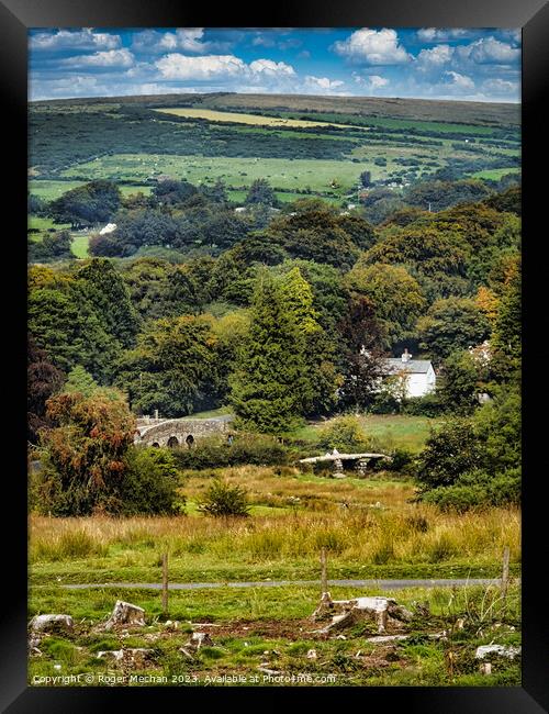 Dartmoor's Dual Bridges Surrounded by Greenery Framed Print by Roger Mechan