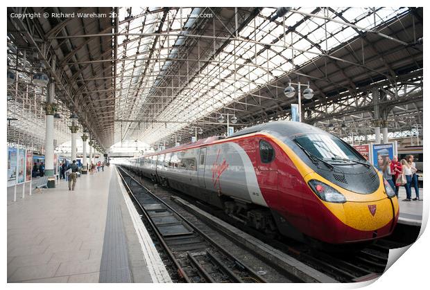 Manchester UK Virgin Trains high speed train Print by Richard Wareham