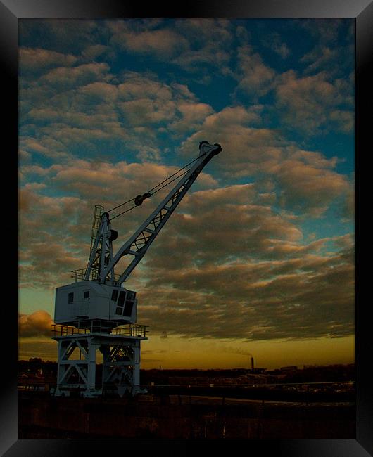 River Medway Crane Framed Print by Dawn O'Connor