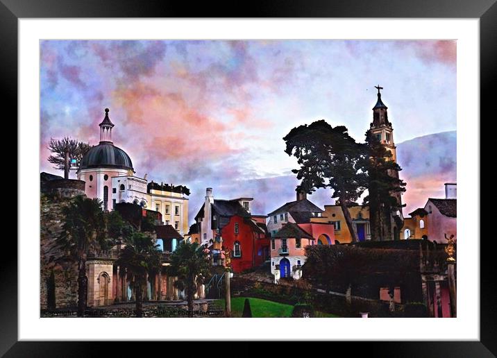 Portmeirion village 2, watercolour effect Framed Mounted Print by Paul Boizot