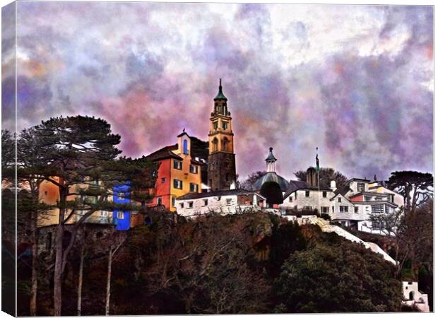 Portmeirion village 3, watercolour effect Canvas Print by Paul Boizot