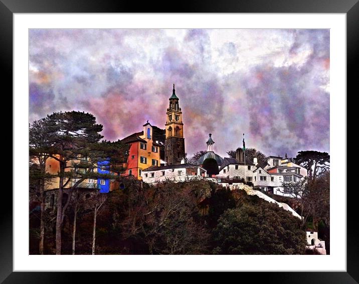 Portmeirion village 3, watercolour effect Framed Mounted Print by Paul Boizot