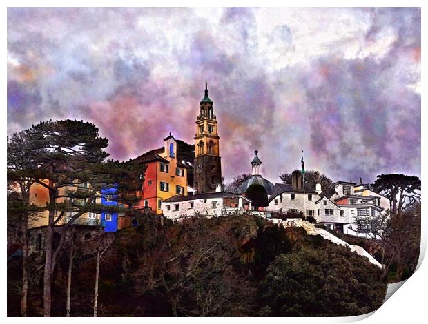 Portmeirion village 3, watercolour effect Print by Paul Boizot