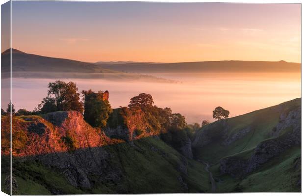 Peveril Castle Red sunrise. Peak District Canvas Print by John Finney