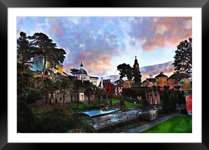 Portmeirion village 1, watercolour effect Framed Mounted Print by Paul Boizot