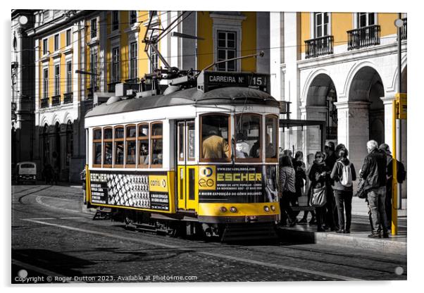 Lisbon's Iconic Electric Tram Acrylic by Roger Dutton