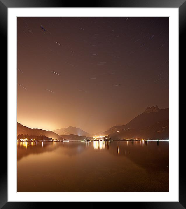 Lake Annecy at night Framed Mounted Print by Julian Bowdidge