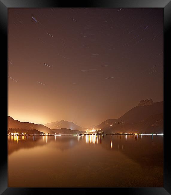 Lake Annecy at night Framed Print by Julian Bowdidge