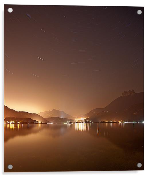 Lake Annecy at night Acrylic by Julian Bowdidge