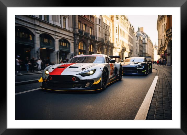 Two musclecars driving a race in a city. Framed Mounted Print by Michael Piepgras