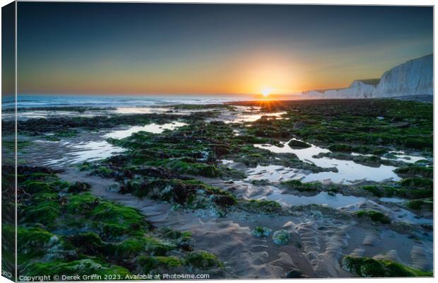 Sunset over Cuckmere Haven Canvas Print by Derek Griffin