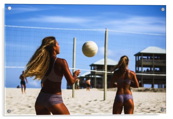 Attractive women playing beach volleyball on a sunny day. Acrylic by Michael Piepgras