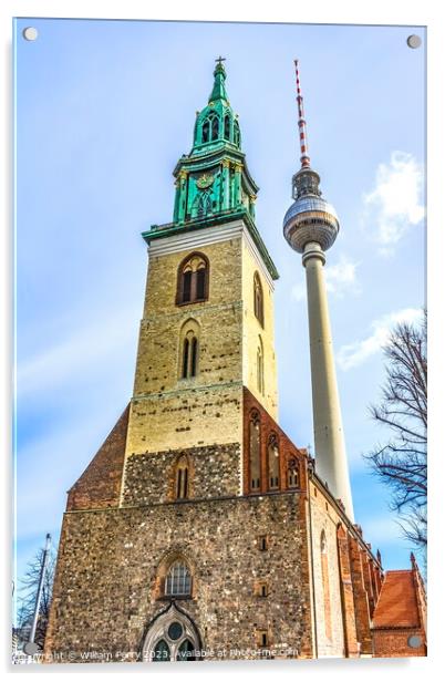 St Mary's Church TV Tower Berlin Germany Acrylic by William Perry