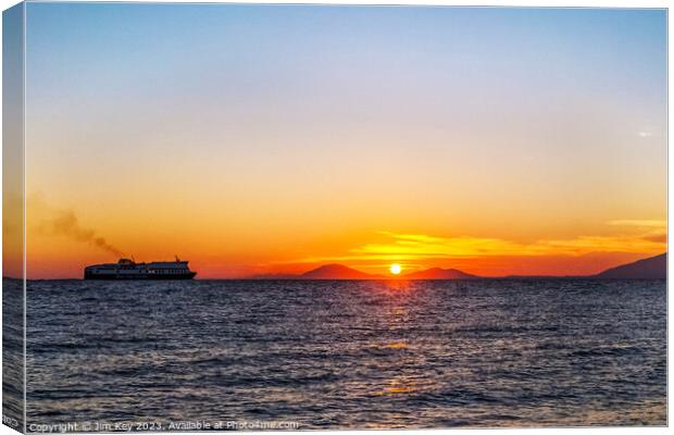 Blue Star Ferry Agean Sea at Sunset  Canvas Print by Jim Key